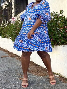 Suakoko Betty NWT Blueberry Puff Half Sleeve Knee Length Dress Size XS
